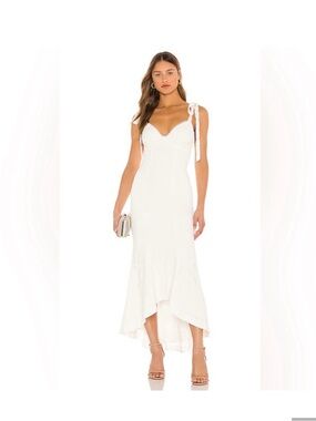 MAJORELLE White High-Low Tie-Shoulder Midi Dress
